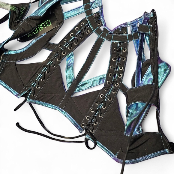 NEW Club Exx Rude Awakening Iridescent Caged Bra Crop Top Size XS - Picture 4 of 5